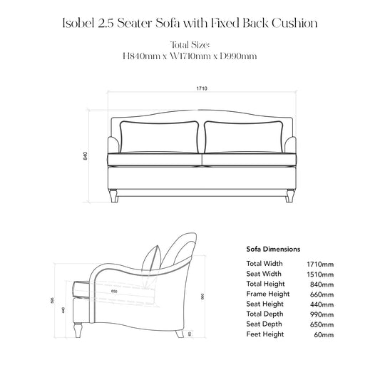 Isobel 2.5 Seater Sofa in Moss Linen - Made to Order