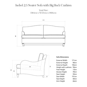Isobel LC 2.5 Seater dimensions