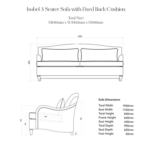 Isobel 3 seater sofa in Kitty Indian Summer with Velvet Trim