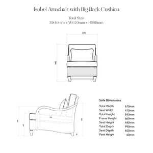 Isobel Armchair with Big Back Cushion in Cerulean Linen