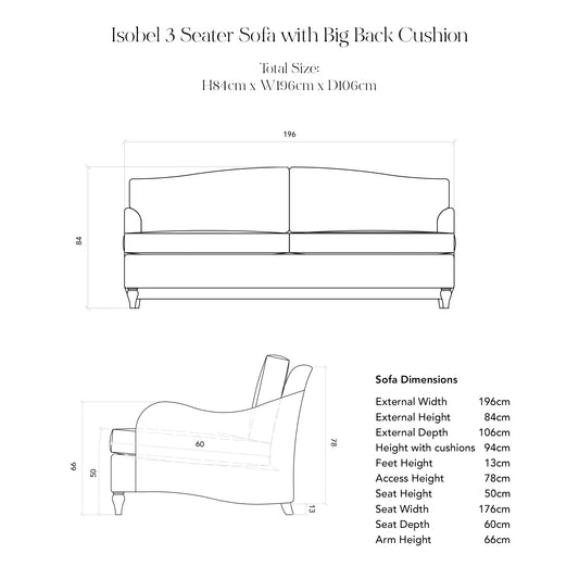 Isobel Fixed Cover 3 seater sofa with Box Edge Cushion in Customer's Own Material - Made to Order