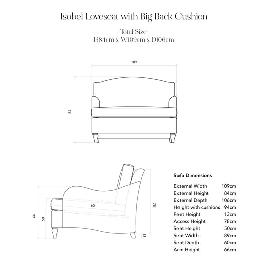 Isobel Fixed Cover Loveseat with Box Edge Cushion in Customer's Own Material - Made to Order