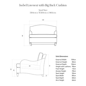 Isobel LC Loveseat dimensions