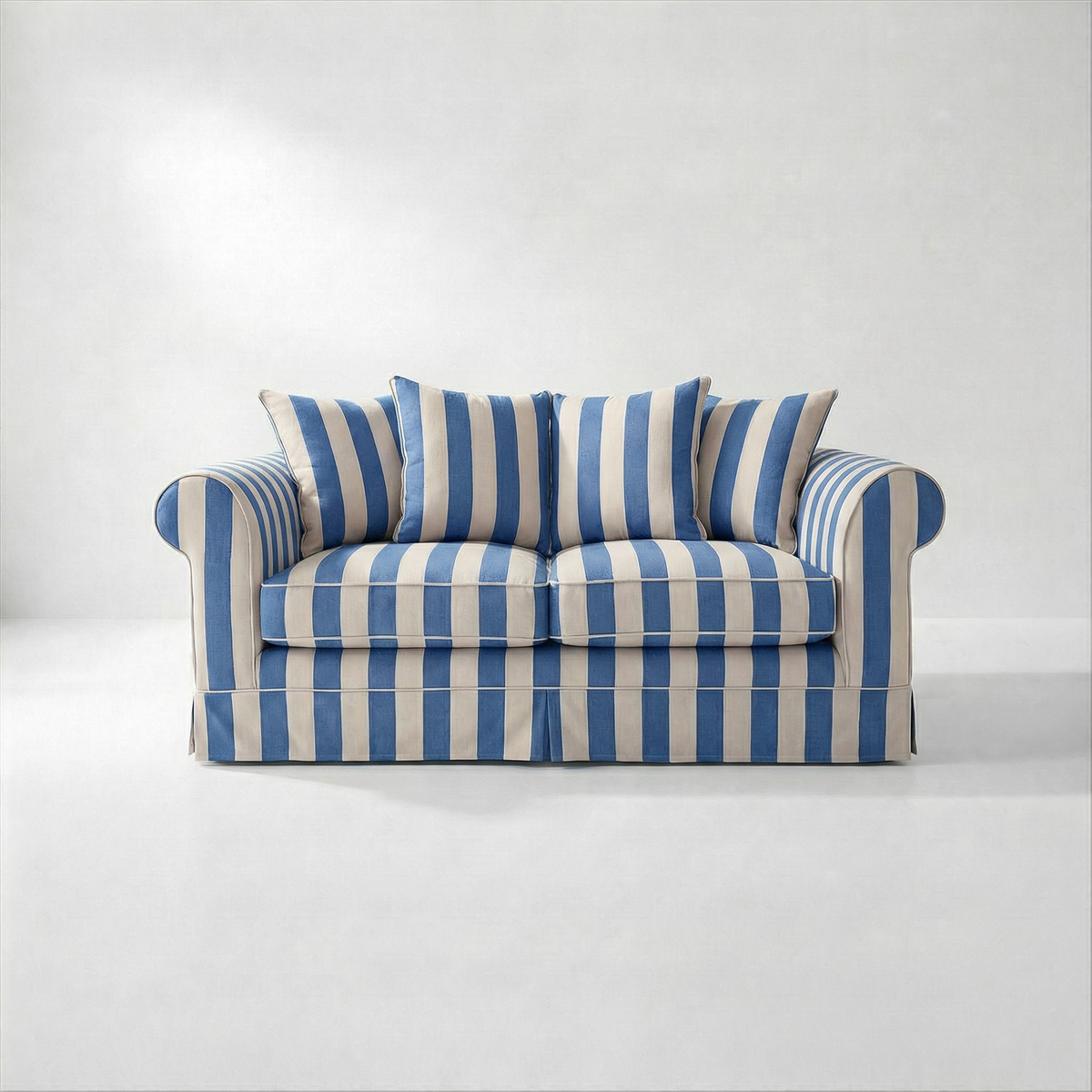 Barton 2-Seater Sofa with Scatter Back Cushions in Cornish Blue Stripe - Made to Order