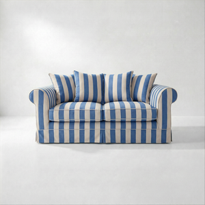 Barton 2-Seater Sofa with Scatter Back Cushions in Cornish Blue Stripe - Made to Order