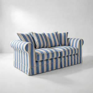 Barton 2-Seater Sofa with Scatter Back Cushions in Cornish Blue Stripe - Made to Order