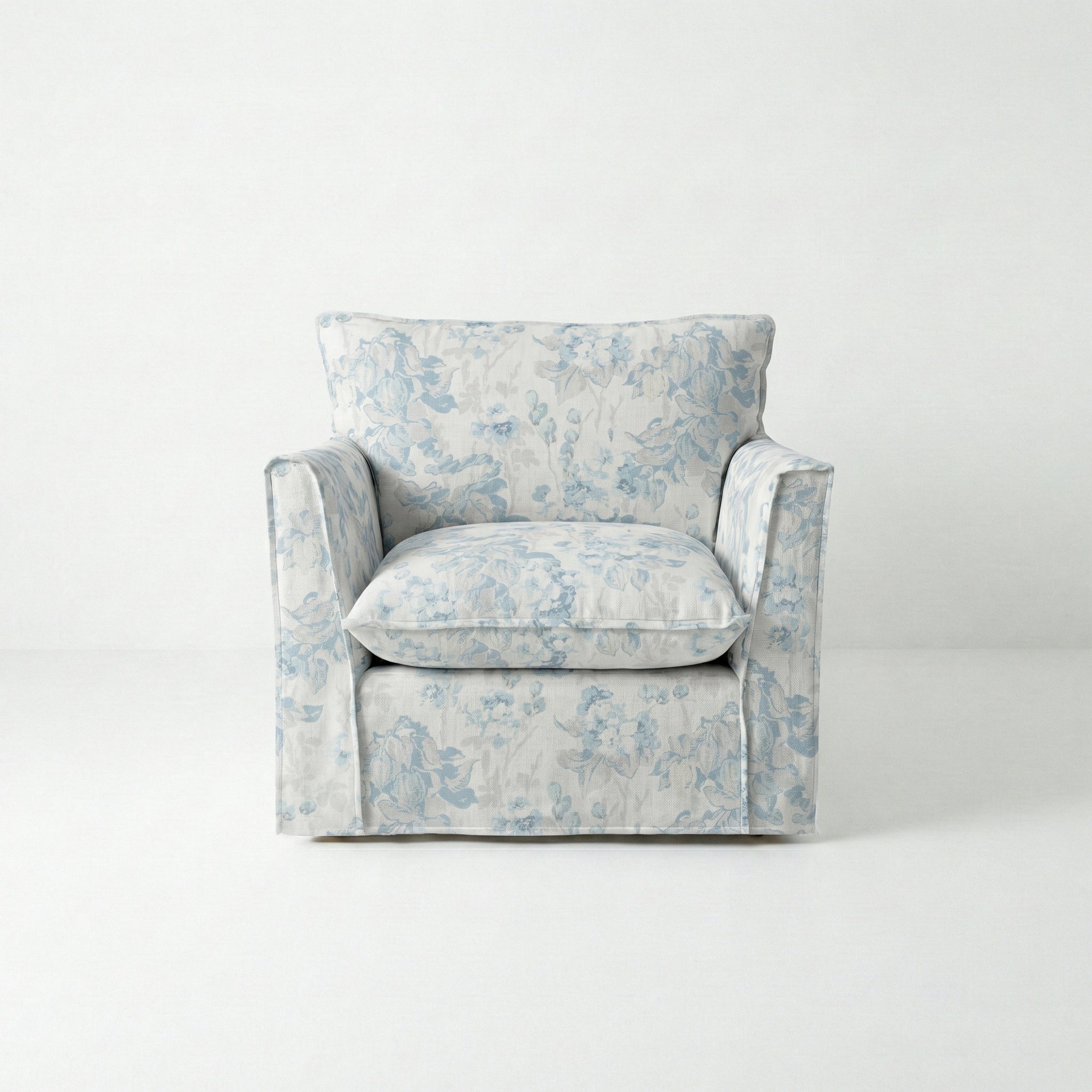 Coco Armchair with Self Piped Knife Edge cushion in Andrew Martin Midsummer Faded Blue - Made to Order