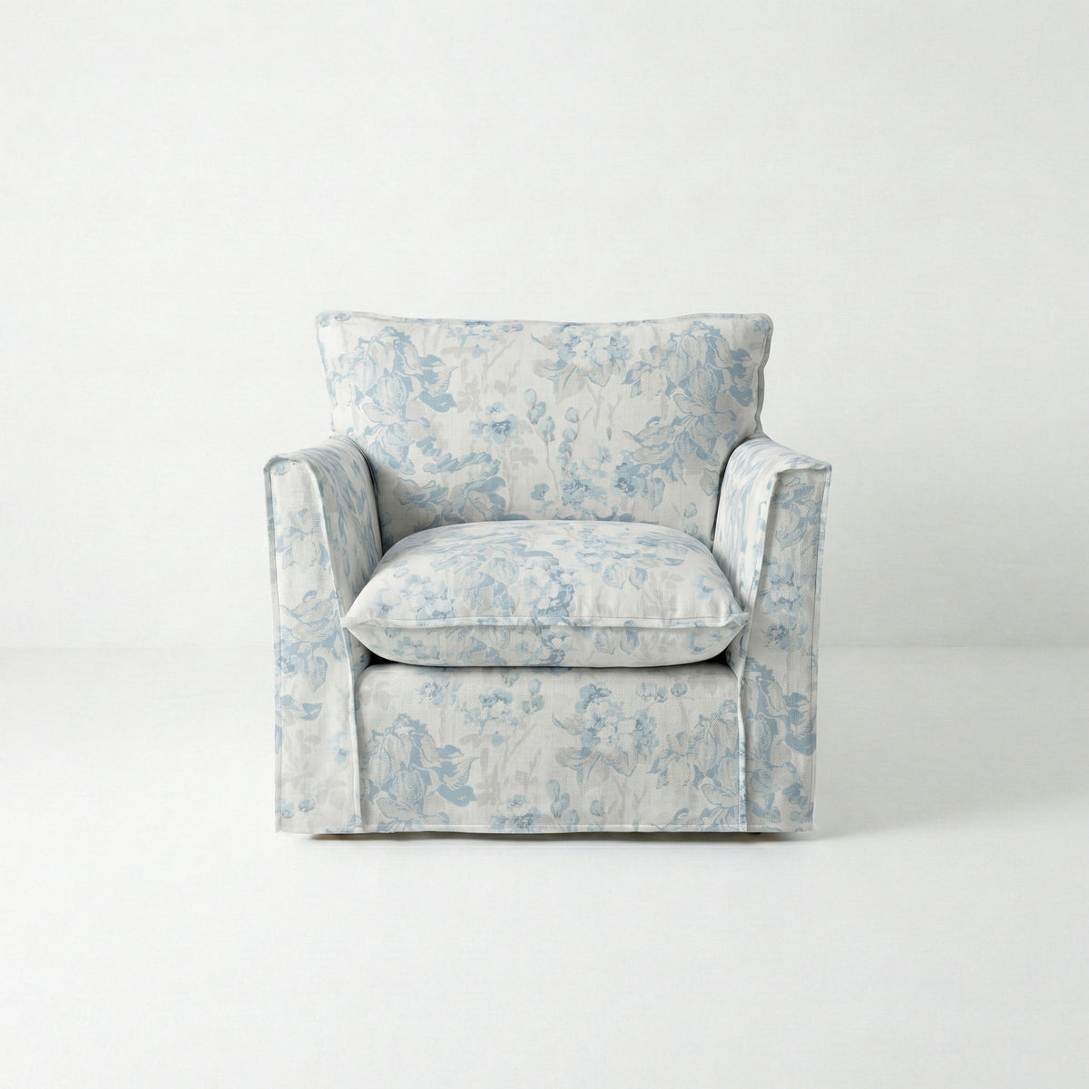 Coco Armchair with Self Piped Knife Edge cushion in Andrew Martin Midsummer Faded Blue - Made to Order