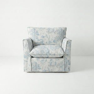 Coco Armchair with Self Piped Knife Edge cushion in Andrew Martin Midsummer Faded Blue - Made to Order
