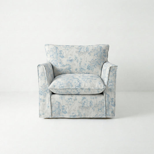 Coco Armchair with Self Piped Knife Edge cushion in Andrew Martin Midsummer Faded Blue - Made to Order