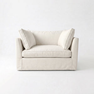 Coco Loveseat with Box Edge cushion in Cotton Linen Cool Coconut - Available for quick ship