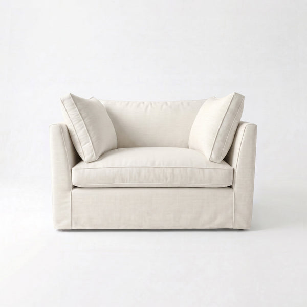 Coco Loveseat with Box Edge cushion in Cotton Linen Cool Coconut - Available for quick ship
