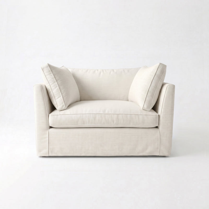 Coco Loveseat with Box Edge cushion in Cotton Linen Cool Coconut - Available for quick ship