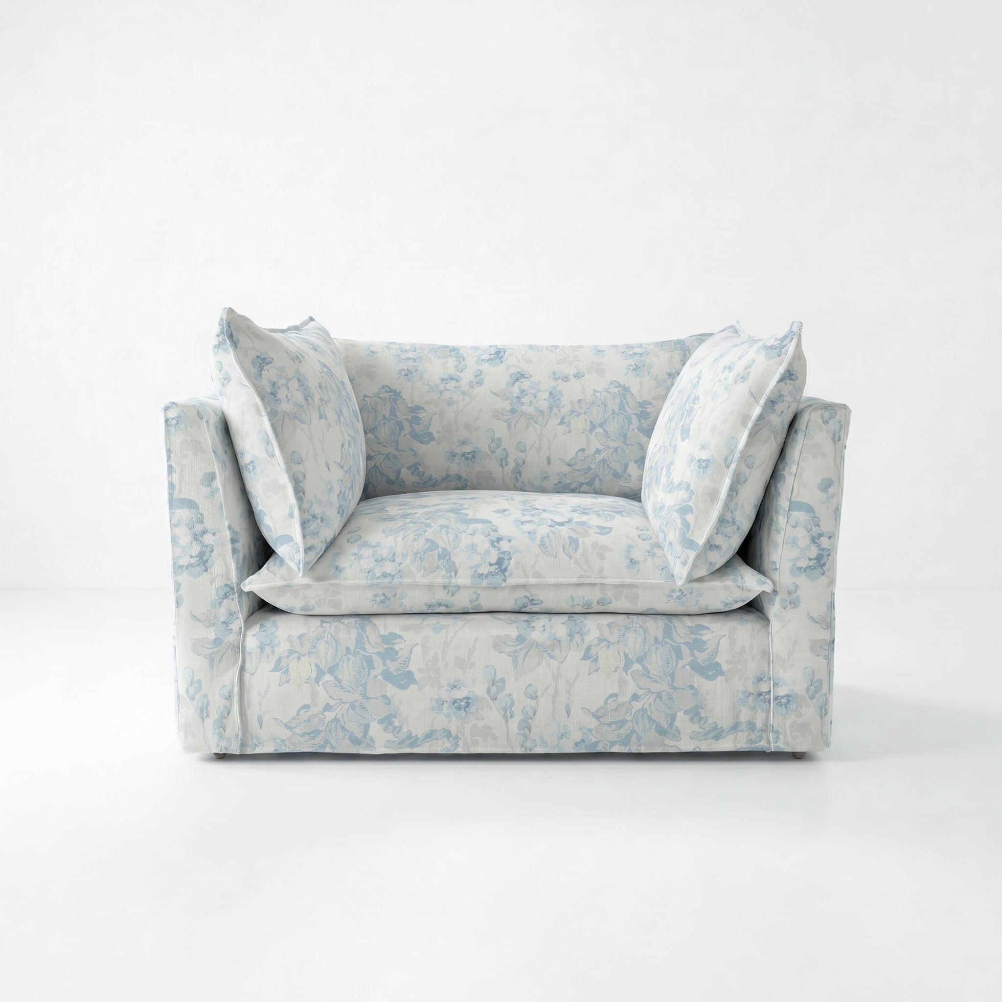 Coco Loveseat with Self Piped Knife Edge cushion in Andrew Martin Midsummer Faded Blue - Made to Order