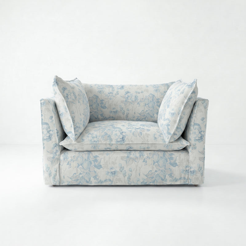 Coco Loveseat with Self Piped Knife Edge cushion in Andrew Martin Midsummer Faded Blue - Made to Order