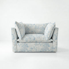 Coco Loveseat with Self Piped Knife Edge cushion in Andrew Martin Midsummer Faded Blue - Made to Order