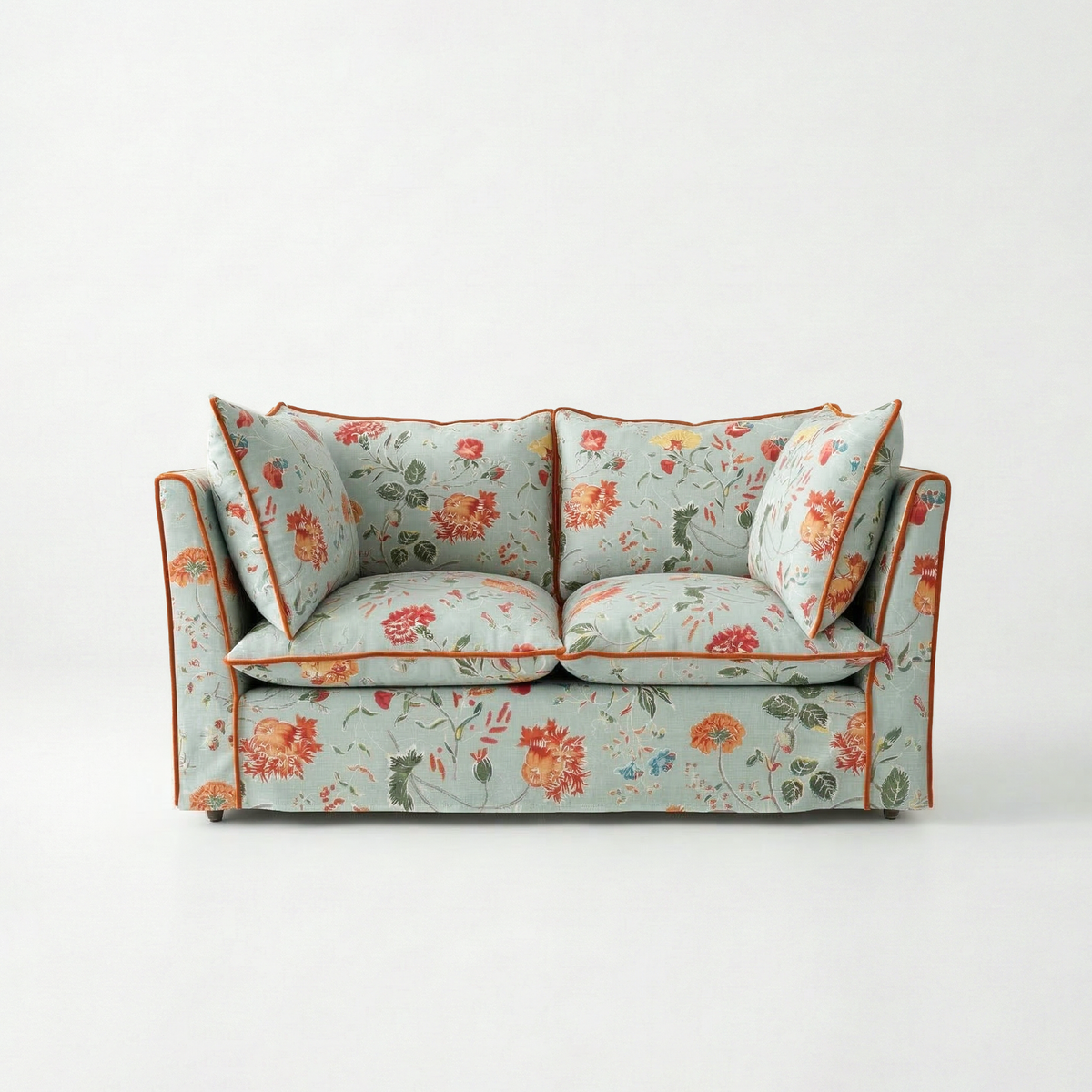 Coco 2 seater sofa with Contrast Piped Knife Edge cushion in Andrew Martin Wildwood Duck Egg - Made to order