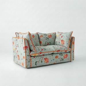Coco 2 seater sofa with Contrast Piped Knife Edge cushion in Andrew Martin Wildwood Duck Egg - Made to order