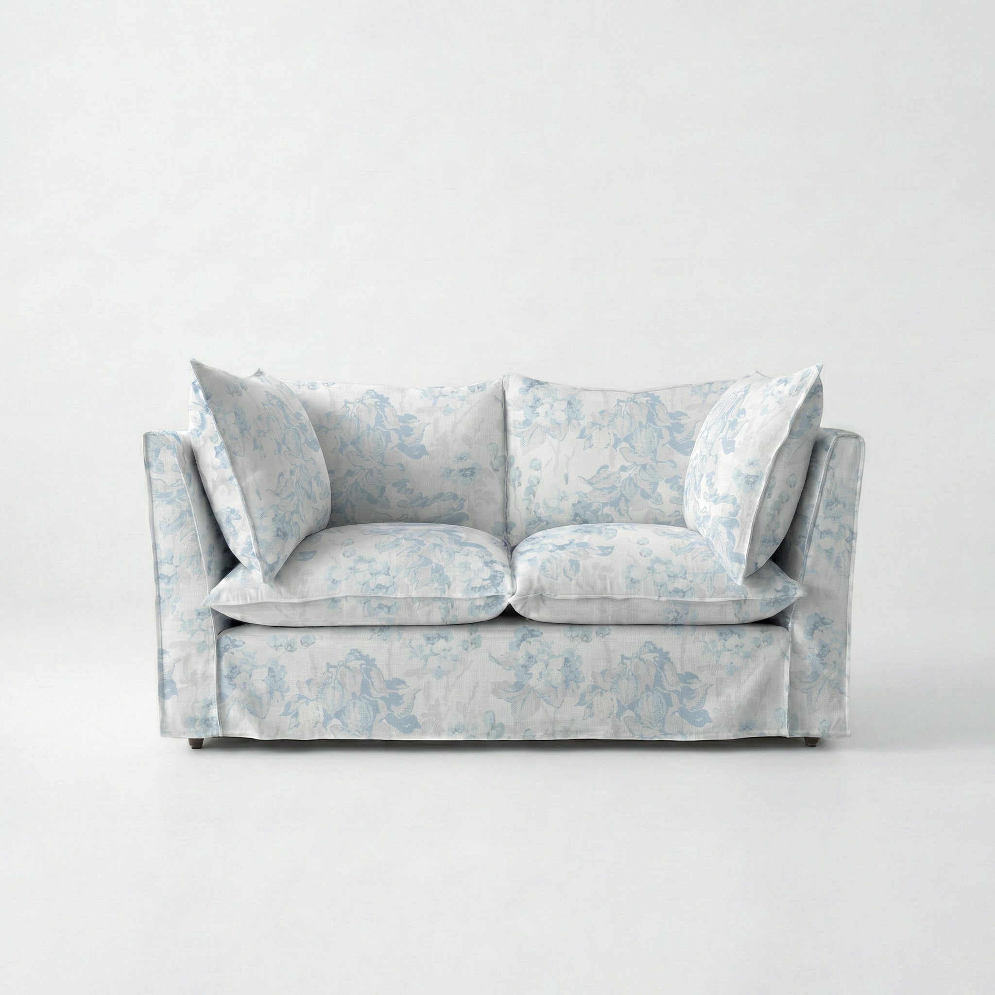 Coco 2 seater sofa with Self Piped Knife Edge cushion in Midsummer Faded Blue - Made to Order