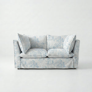 Coco 2 seater sofa with Self Piped Knife Edge cushion in Midsummer Faded Blue - Made to Order