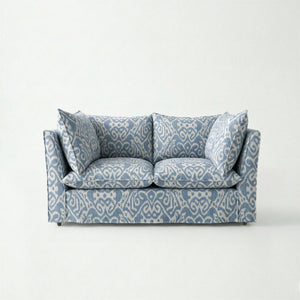 Coco 2 seater sofa with Knife Edge cushion in Otter Denim - Made to order