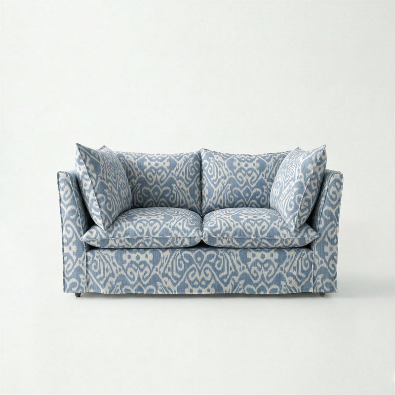 Coco 2 seater sofa with Knife Edge cushion in Otter Denim - Made to order