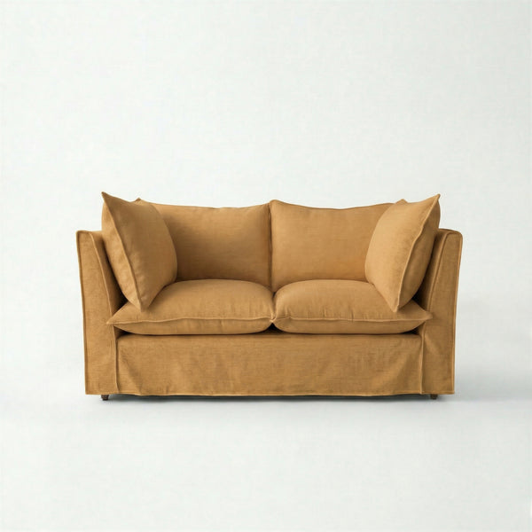 Coco 2 seater sofa with Self Piped Knife Edge cushion in Cotton Linen Sunflower - Available for quick ship
