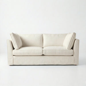 Coco 2.5 seater sofa with Self Piped Box Edge cushion in Cotton Linen Cool Coconut - Made to Order