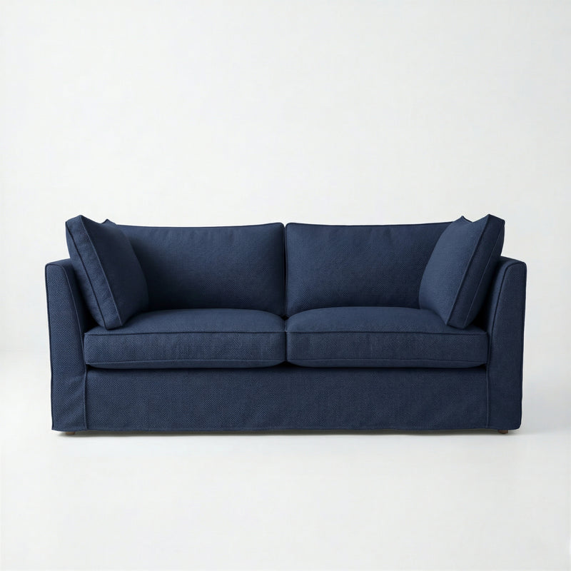 Coco 2.5 seater sofa with Self Piped Box Edge cushion in Cotton Linen Inkspot - Made to Order