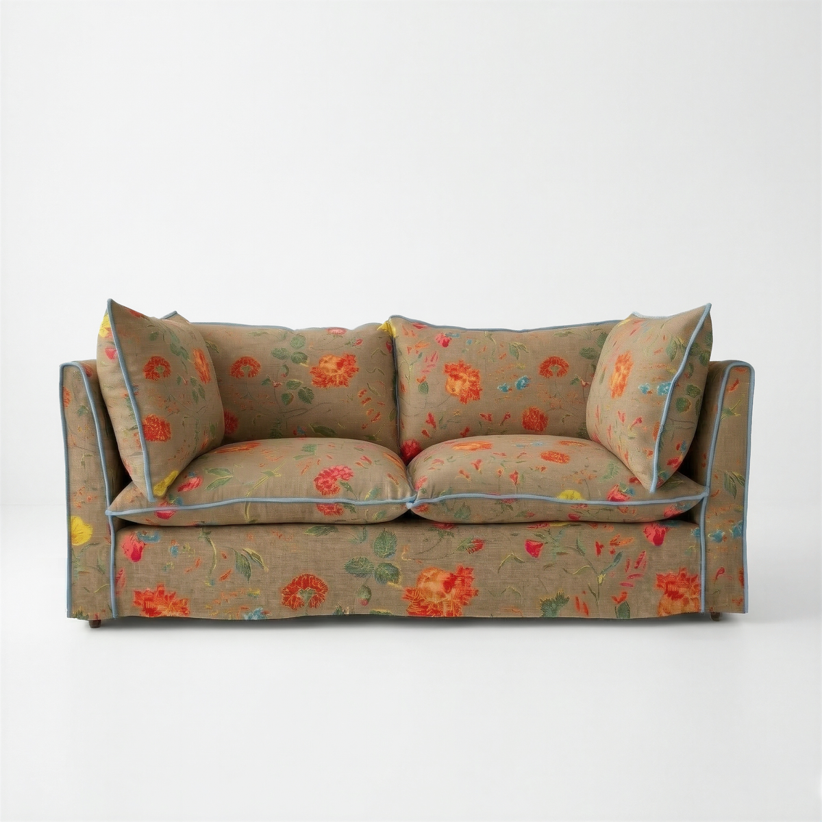 Coco 2.5 seater sofa with Contrast Piped Knife Edge cushion in Andrew Martin Wildwood Twig - Made to Order
