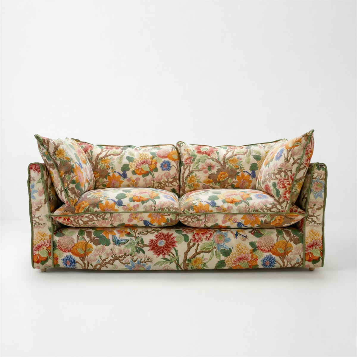 Coco 2.5 seater sofa with Contrast Piped Knife Edge cushion in GP & J Baker Magnolia Cream Blue - Made to Order
