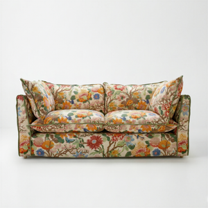 Coco 2.5 seater sofa with Contrast Piped Knife Edge cushion in GP & J Baker Magnolia Cream Blue - Made to Order