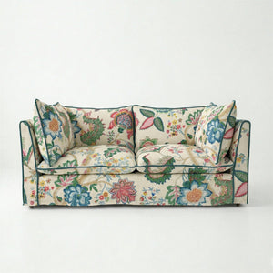 Coco 2.5 seater sofa with Knife Edge cushion in Kitty Spring Green with Lagoon Velvet Trim - Made to Order