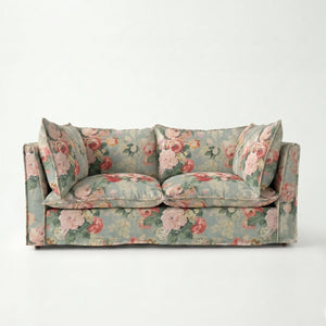 Coco 2.5 seater sofa with Knife Edge cushion in English Garden Grey Skies - Made to Order