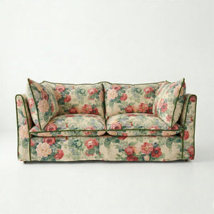 Coco 2.5 seater sofa with Knife Edge cushion in English Garden Classic Rose with Velvet Trim - Made to Order