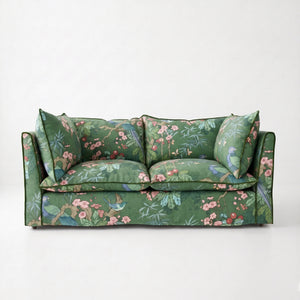 Coco 2.5 seater sofa with Knife Edge cushion in Belleville Juniper with Velvet Trim - Made to Order