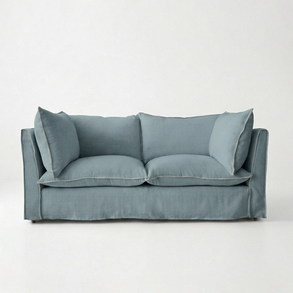 Coco 2.5 seater sofa with Knife Edge cushion in Cerulean Linen - Made to Order