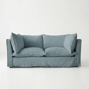 Coco 2.5 seater sofa with Knife Edge cushion in Cerulean Linen - Made to Order