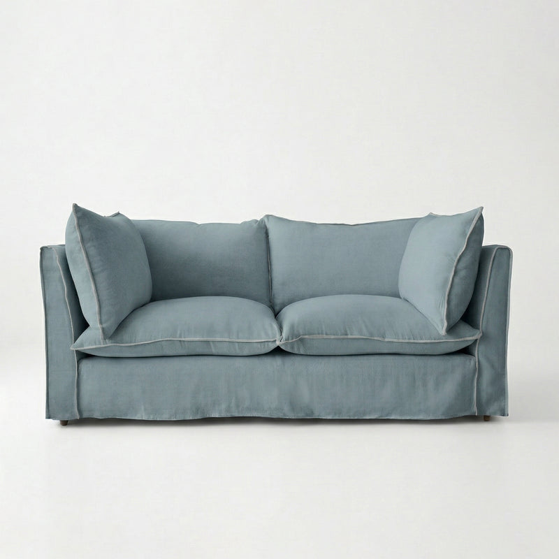 Coco 2.5 seater sofa with Knife Edge cushion in Cerulean Linen - Made to Order