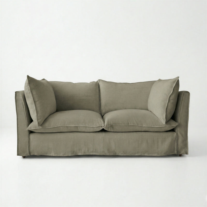 Coco 2.5 seater sofa with Knife Edge cushion in Sage Linen - Made to Order