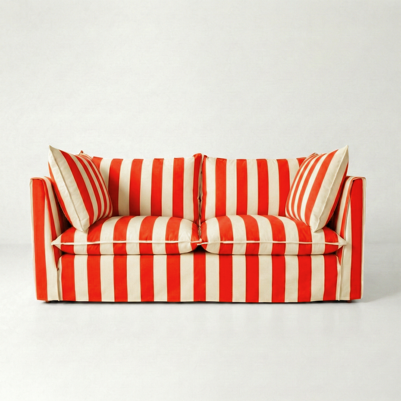 Coco 2.5 seater sofa with Self Piped Knife Edge cushion in Stripes Petunia - Made to Order