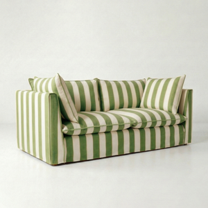 Coco 2.5 seater sofa with Self Piped Knife Edge cushion in Spring Green Stripes - Made to Order