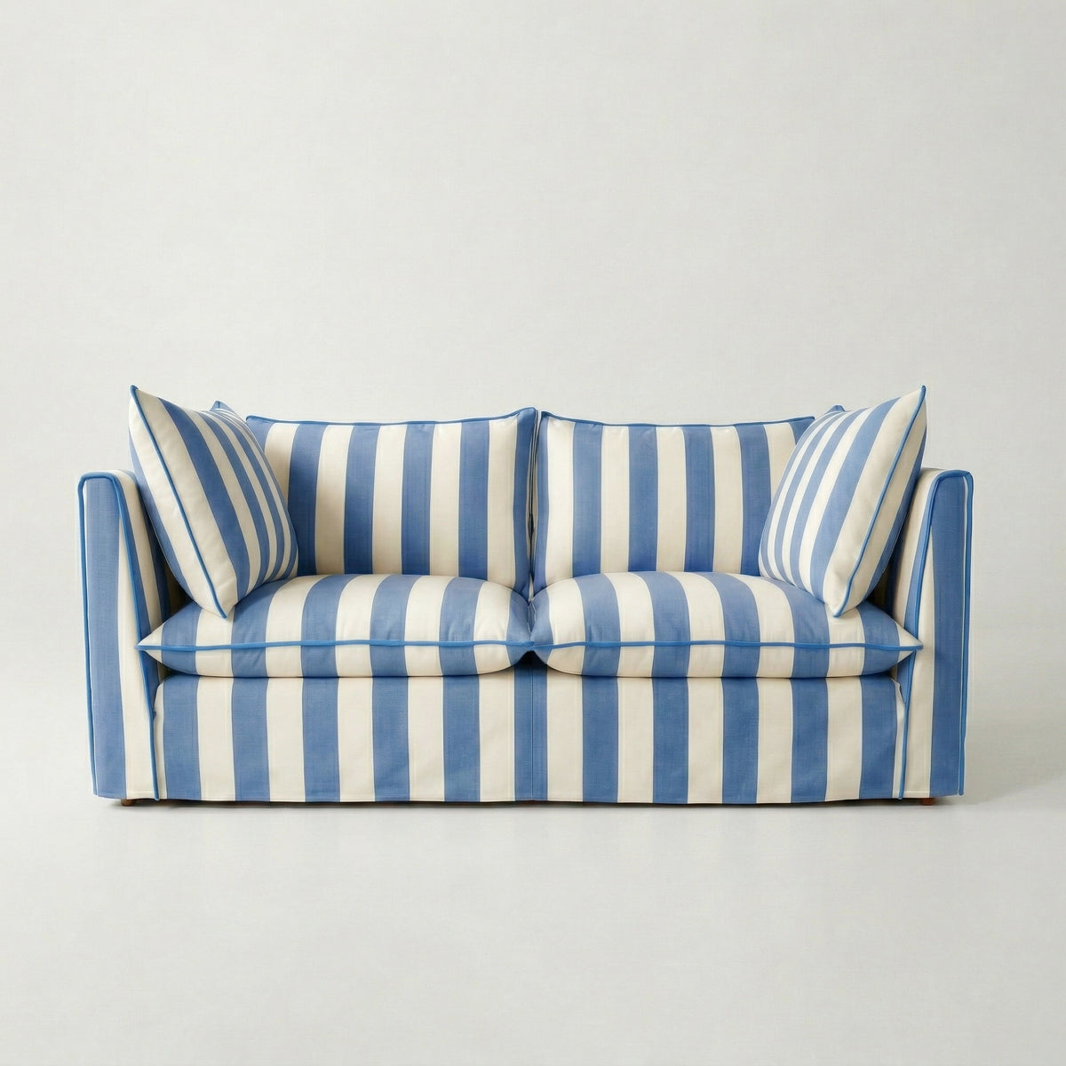 Coco 2.5 seater sofa with Self Piped Knife Edge cushion in Cornish Blue Stripes - Made to Order