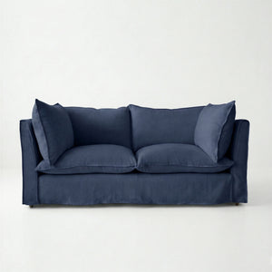 Coco 2.5 seater sofa with Self Piped Knife Edge cushion in Cotton Linen Inkspot - Made to Order