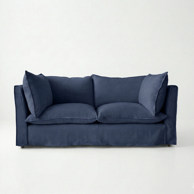 Coco 2.5 seater sofa with Self Piped Knife Edge cushion in Cotton Linen Inkspot - Made to Order