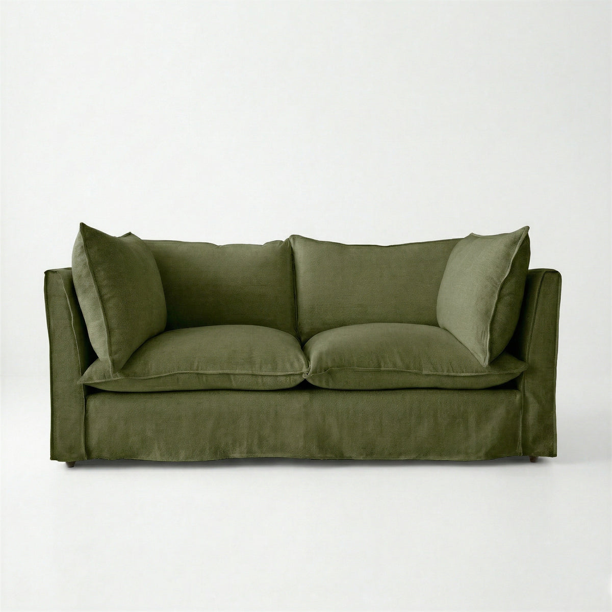 Coco 2.5 seater sofa with Self Piped Knife Edge cushion in Cotton Linen Evergreen - Made to Order