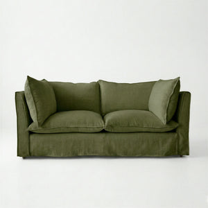 Coco 2.5 seater sofa with Self Piped Knife Edge cushion in Cotton Linen Evergreen - Made to Order