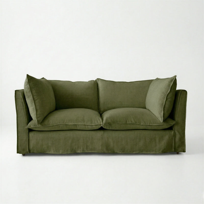 Coco 2.5 seater sofa with Self Piped Knife Edge cushion in Cotton Linen Evergreen - Made to Order