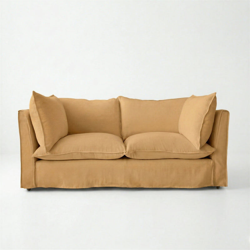 Coco 2.5 seater sofa with Self Piped Knife Edge cushion in Cotton Linen Sunflower - Made to Order