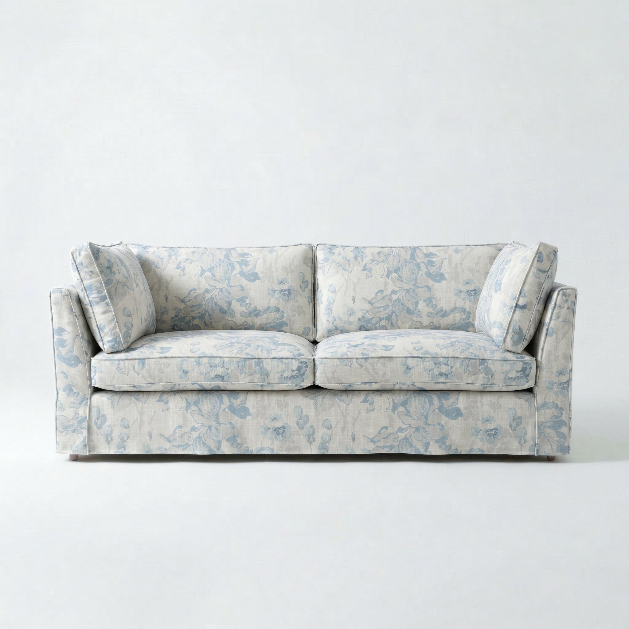 Coco 3 seater sofa with Self Piped Knife Edge cushion in Andrew Martin Midsummer Faded Blue - Made to Order
